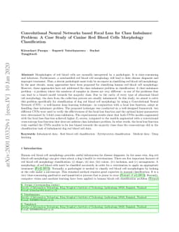 Convolutional Neural Networks based Focal Loss for Class Imbalance
  Problem: A Case Study of Canine Red Blood Cells Morphology Classification