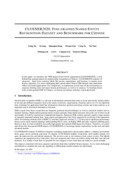 CLUENER2020: Fine-grained Named Entity Recognition Dataset and Benchmark
  for Chinese