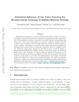 Statistical Inference of the Value Function for Reinforcement Learning
  in Infinite Horizon Settings