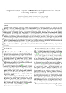 Unsupervised Domain Adaptation for Mobile Semantic Segmentation based on
  Cycle Consistency and Feature Alignment