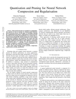 Quantisation and Pruning for Neural Network Compression and
  Regularisation