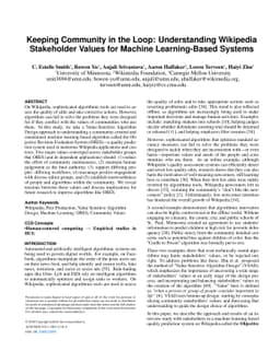 Keeping Community in the Loop: Understanding Wikipedia Stakeholder
  Values for Machine Learning-Based Systems