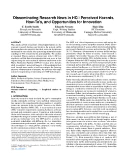 Disseminating Research News in HCI: Perceived Hazards, How-To's, and
  Opportunities for Innovation