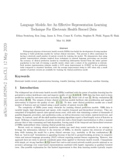 Language Models Are An Effective Patient Representation Learning
  Technique For Electronic Health Record Data