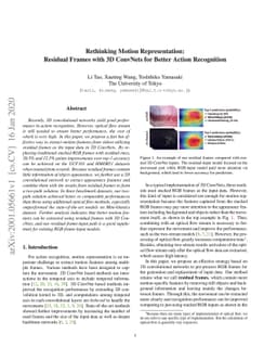 Rethinking Motion Representation: Residual Frames with 3D ConvNets for
  Better Action Recognition