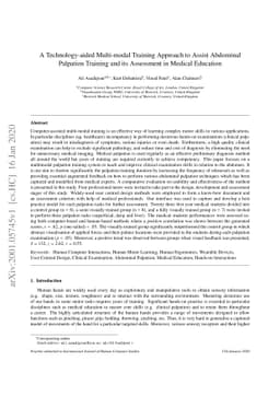 A Technology-aided Multi-modal Training Approach to Assist Abdominal
  Palpation Training and its Assessment in Medical Education