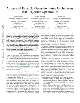 Adversarial Example Generation using Evolutionary Multi-objective
  Optimization