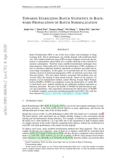 Towards Stabilizing Batch Statistics in Backward Propagation of Batch
  Normalization