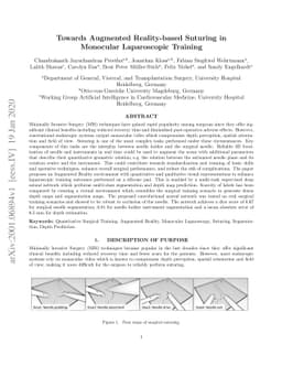 Towards Augmented Reality-based Suturing in Monocular Laparoscopic
  Training
