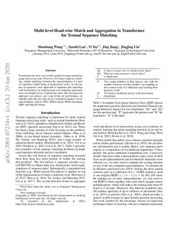 Multi-level Head-wise Match and Aggregation in Transformer for Textual
  Sequence Matching