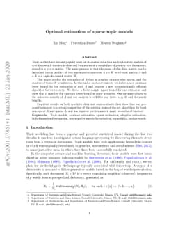 Optimal estimation of sparse topic models
