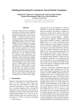 Multilingual Denoising Pre-training for Neural Machine Translation