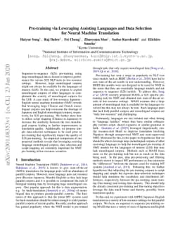 Pre-training via Leveraging Assisting Languages and Data Selection for
  Neural Machine Translation