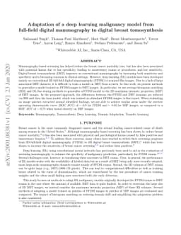 Adaptation of a deep learning malignancy model from full-field digital
  mammography to digital breast tomosynthesis