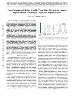 Fast, Compact and Highly Scalable Visual Place Recognition through
  Sequence-based Matching of Overloaded Representations