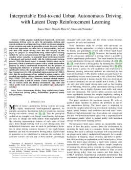 Interpretable End-to-end Urban Autonomous Driving with Latent Deep
  Reinforcement Learning