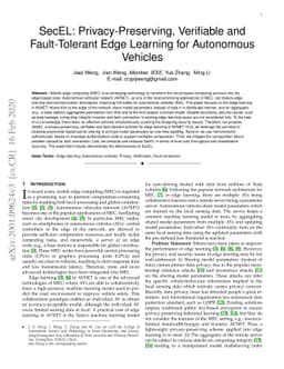SecEL: Privacy-Preserving, Verifiable and Fault-Tolerant Edge Learning
  for Autonomous Vehicles