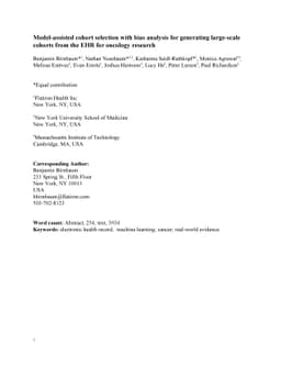 Model-assisted cohort selection with bias analysis for generating
  large-scale cohorts from the EHR for oncology research