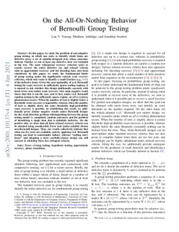 On the All-Or-Nothing Behavior of Bernoulli Group Testing