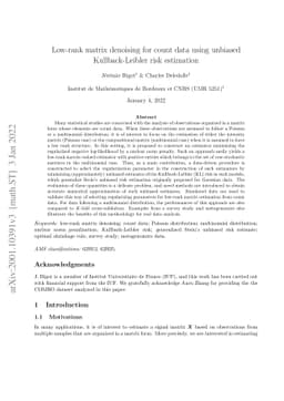 Low-rank matrix denoising for count data using unbiased Kullback-Leibler
  risk estimation