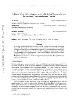 A Kernel Mean Embedding Approach to Reducing Conservativeness in
  Stochastic Programming and Control