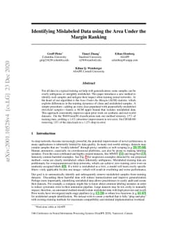 Identifying Mislabeled Data using the Area Under the Margin Ranking