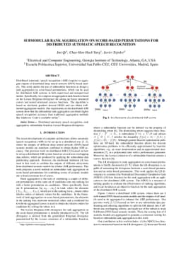Submodular Rank Aggregation on Score-based Permutations for Distributed
  Automatic Speech Recognition