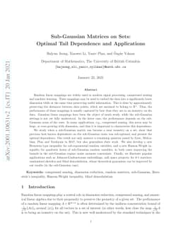 Sub-Gaussian Matrices on Sets: Optimal Tail Dependence and Applications
