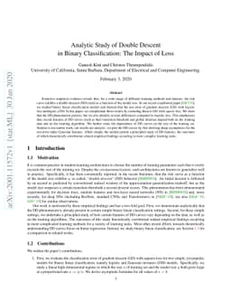 Analytic Study of Double Descent in Binary Classification: The Impact of
  Loss