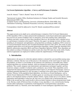 Cat Swarm Optimization Algorithm -- A Survey and Performance Evaluation