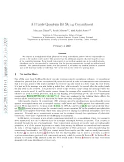 A Private Quantum Bit String Commitment