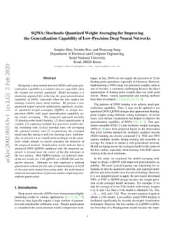 SQWA: Stochastic Quantized Weight Averaging for Improving the
  Generalization Capability of Low-Precision Deep Neural Networks