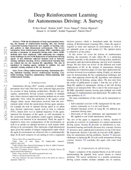 Deep Reinforcement Learning for Autonomous Driving: A Survey