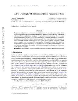 Active Learning for Identification of Linear Dynamical Systems