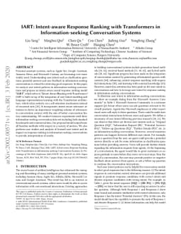 IART: Intent-aware Response Ranking with Transformers in
  Information-seeking Conversation Systems