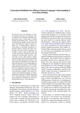 Generation-Distillation for Efficient Natural Language Understanding in
  Low-Data Settings