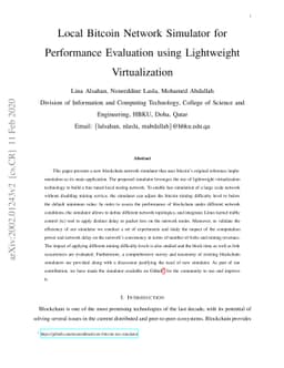 Local Bitcoin Network Simulator for Performance Evaluation using
  Lightweight Virtualization