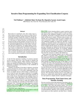 Iterative Data Programming for Expanding Text Classification Corpora