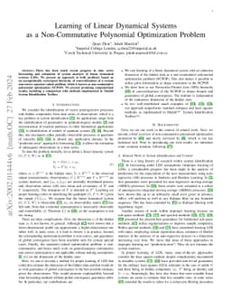 Learning of Linear Dynamical Systems as a Non-Commutative Polynomial
  Optimization Problem
