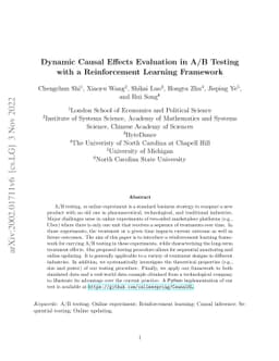 Dynamic Causal Effects Evaluation in A/B Testing with a Reinforcement
  Learning Framework