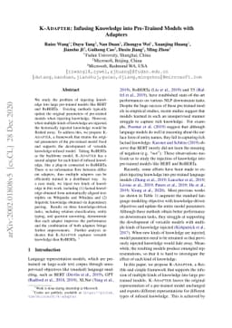 K-Adapter: Infusing Knowledge into Pre-Trained Models with Adapters