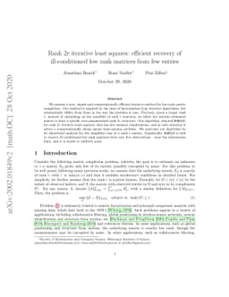 Rank $2r$ iterative least squares: efficient recovery of ill-conditioned
  low rank matrices from few entries