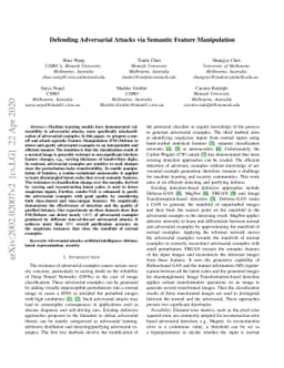Defending Adversarial Attacks via Semantic Feature Manipulation