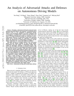 An Analysis of Adversarial Attacks and Defenses on Autonomous Driving
  Models