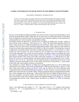 Global Convergence of Frank Wolfe on One Hidden Layer Networks