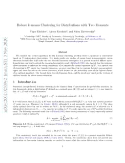 Robust $k$-means Clustering for Distributions with Two Moments