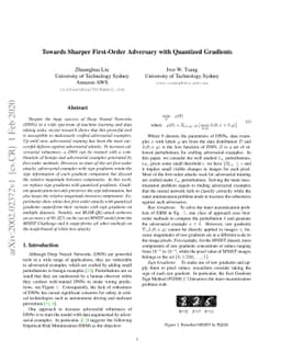 Towards Sharper First-Order Adversary with Quantized Gradients