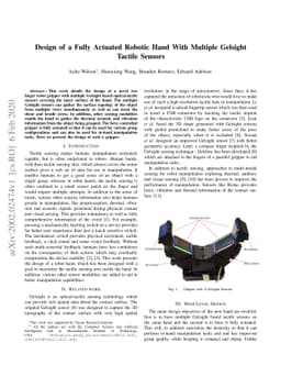 Design of a Fully Actuated Robotic Hand With Multiple Gelsight Tactile
  Sensors