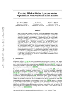 Provably Efficient Online Hyperparameter Optimization with
  Population-Based Bandits