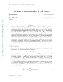 The Power of Linear Controllers in LQR Control